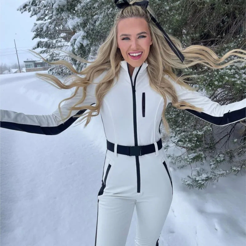 Combinaison de Ski Taille Haute pour Femme – Combinaison Hivernale Isolée Fermeture Éclair