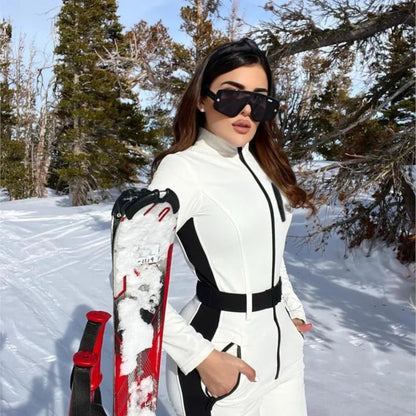 Combinaison de Ski Taille Haute pour Femme – Combinaison Hivernale Isolée Fermeture Éclair